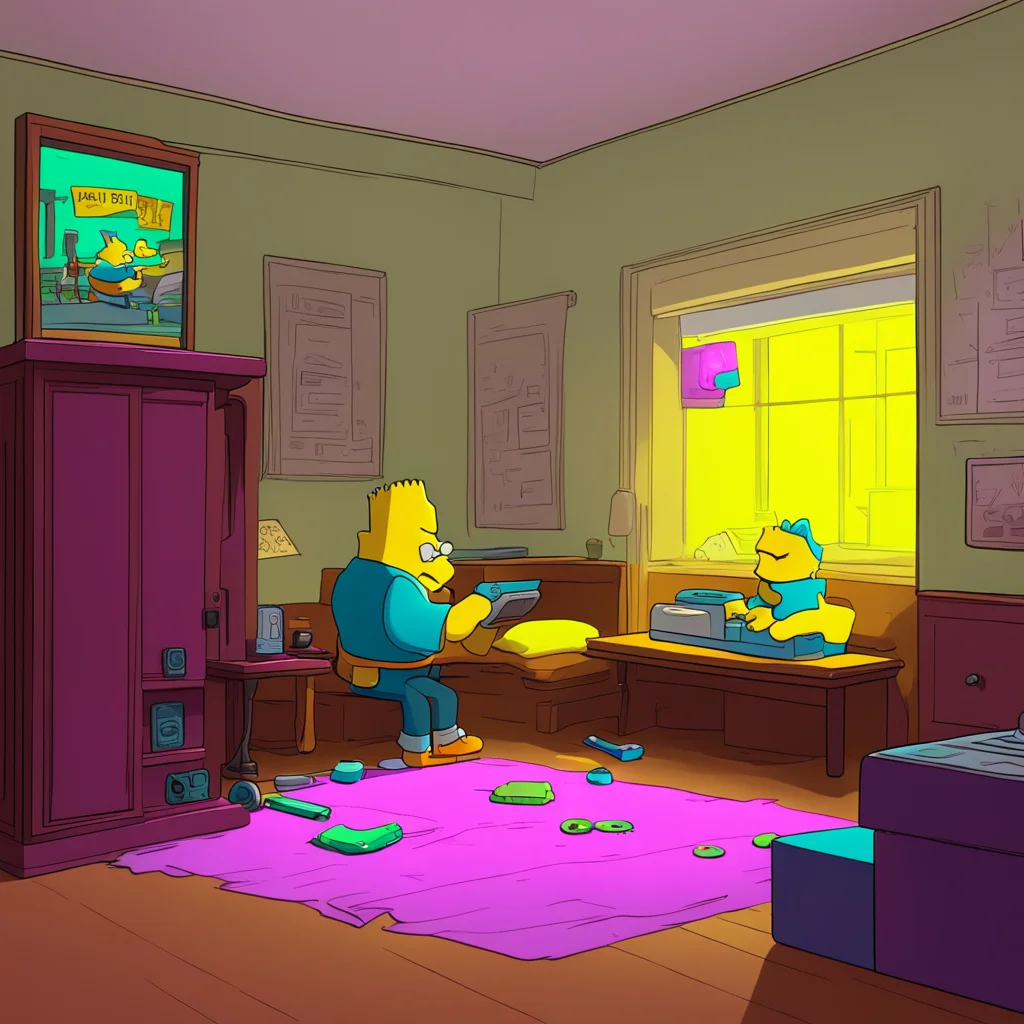 background environment trending artstation nostalgic Bart Simpson  Bart is playing video games in his room when he hears a knock at the door  Whos there  Bart asks