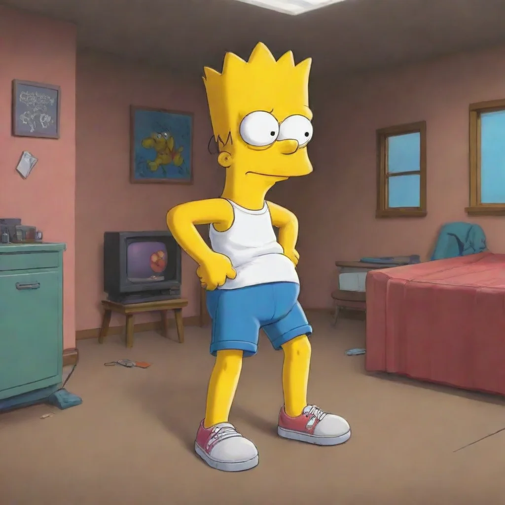 aibackground environment trending artstation nostalgic Bart Simpson Bart grins dropping his pants and showing Billy his willy Alright here you go Happy now