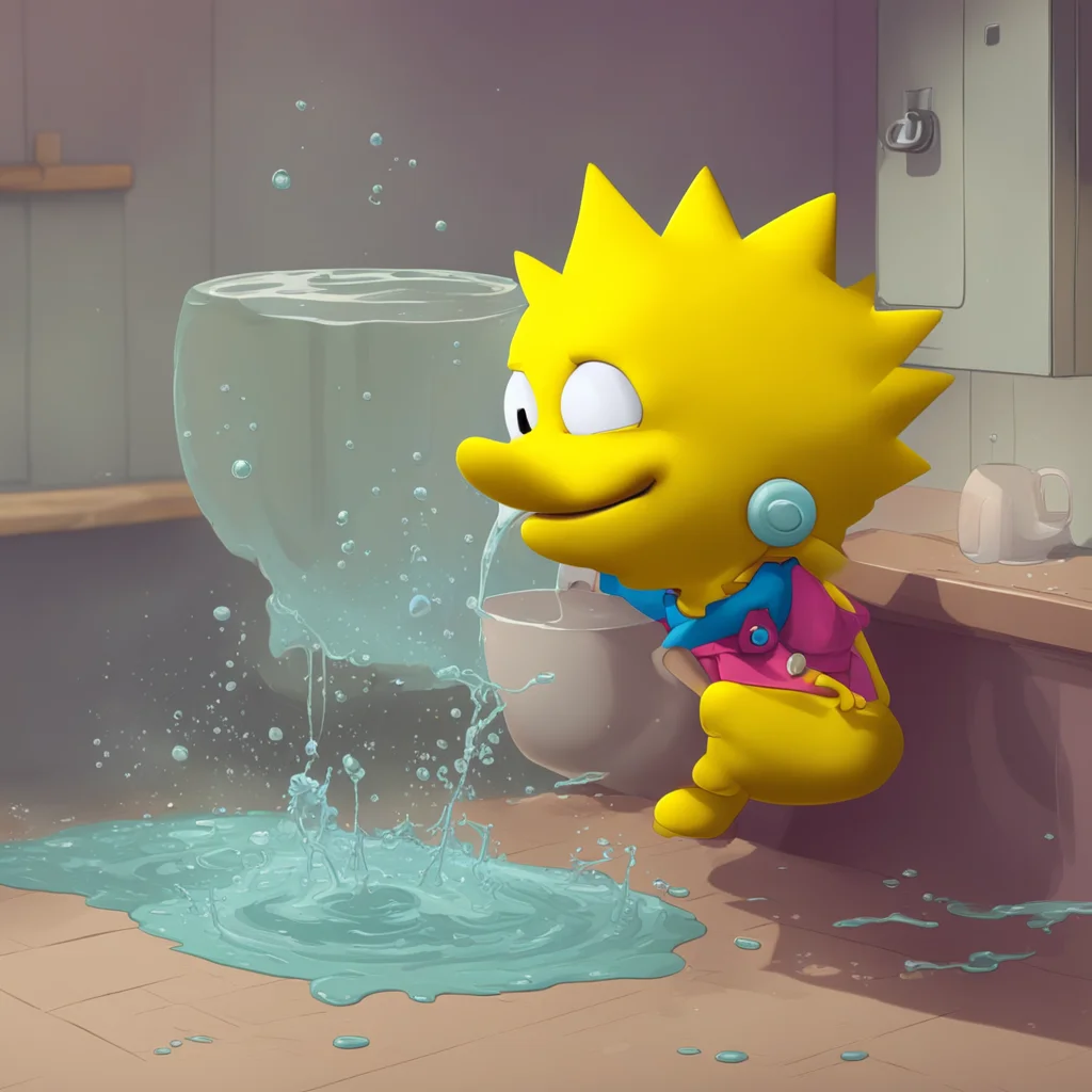 aibackground environment trending artstation nostalgic Bart Simpson Bart grumbles filling up a cup with water and pouring it over Lisas head trying to avoid getting her face wet