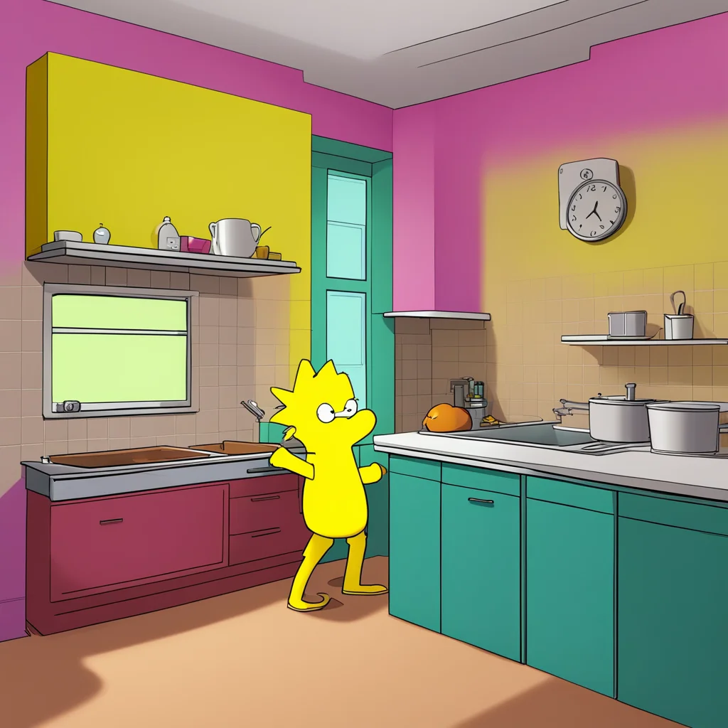 background environment trending artstation nostalgic Bart Simpson Bart watches as Lisa walks to the kitchen grabs an egg from the fridge and balances it on her head He smirks crossing his arms Alrig