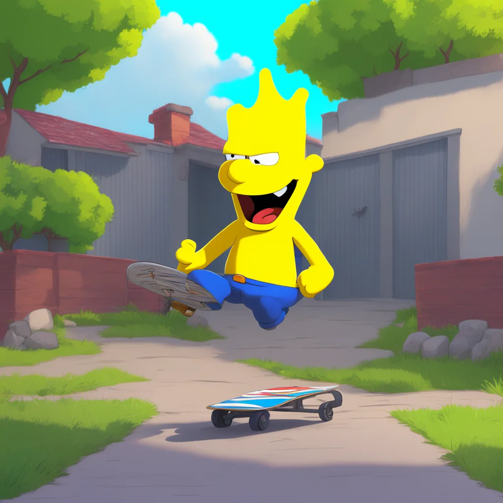 background environment trending artstation nostalgic Bart Simpson Barts grin widens jumping up from his chair Alright youre on Ill show you how its done He grabs his skateboard heading outside to th