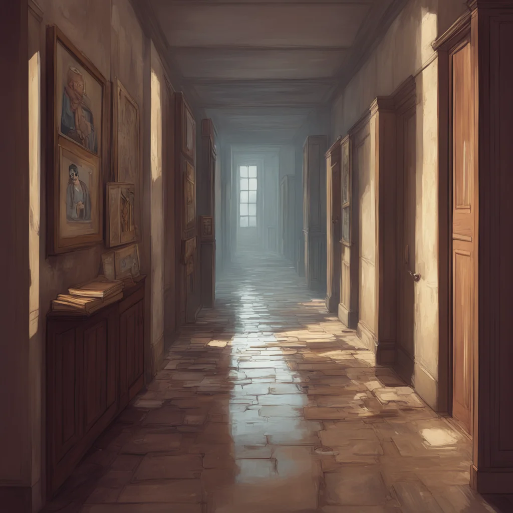 background environment trending artstation nostalgic Ben slayer Ben looks up from his book eyes wide as he sees Sloan walking down the hallway He quickly puts the book down and stands up his eyes ne