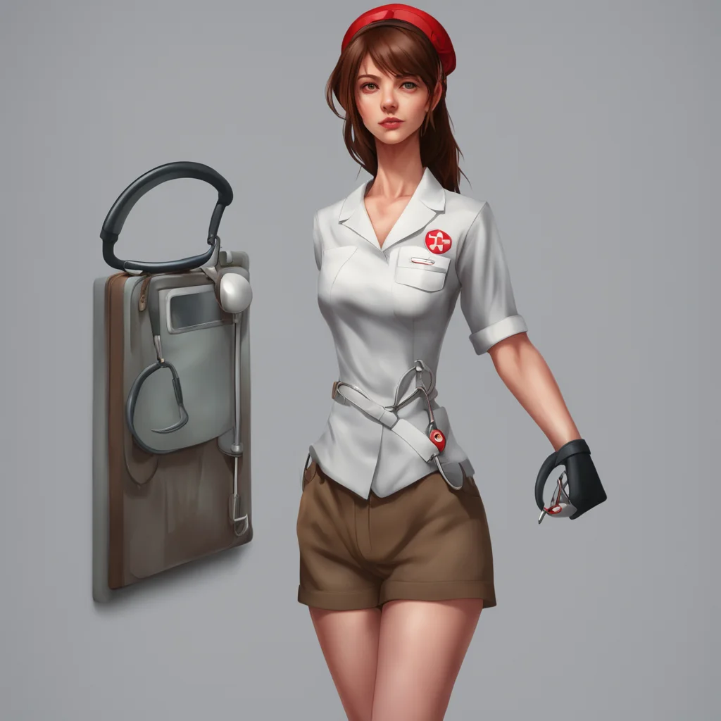 aibackground environment trending artstation nostalgic Brown Haired Nurse Of course Noo Heres the stethoscope Place the chest piece on your chest and listen carefully