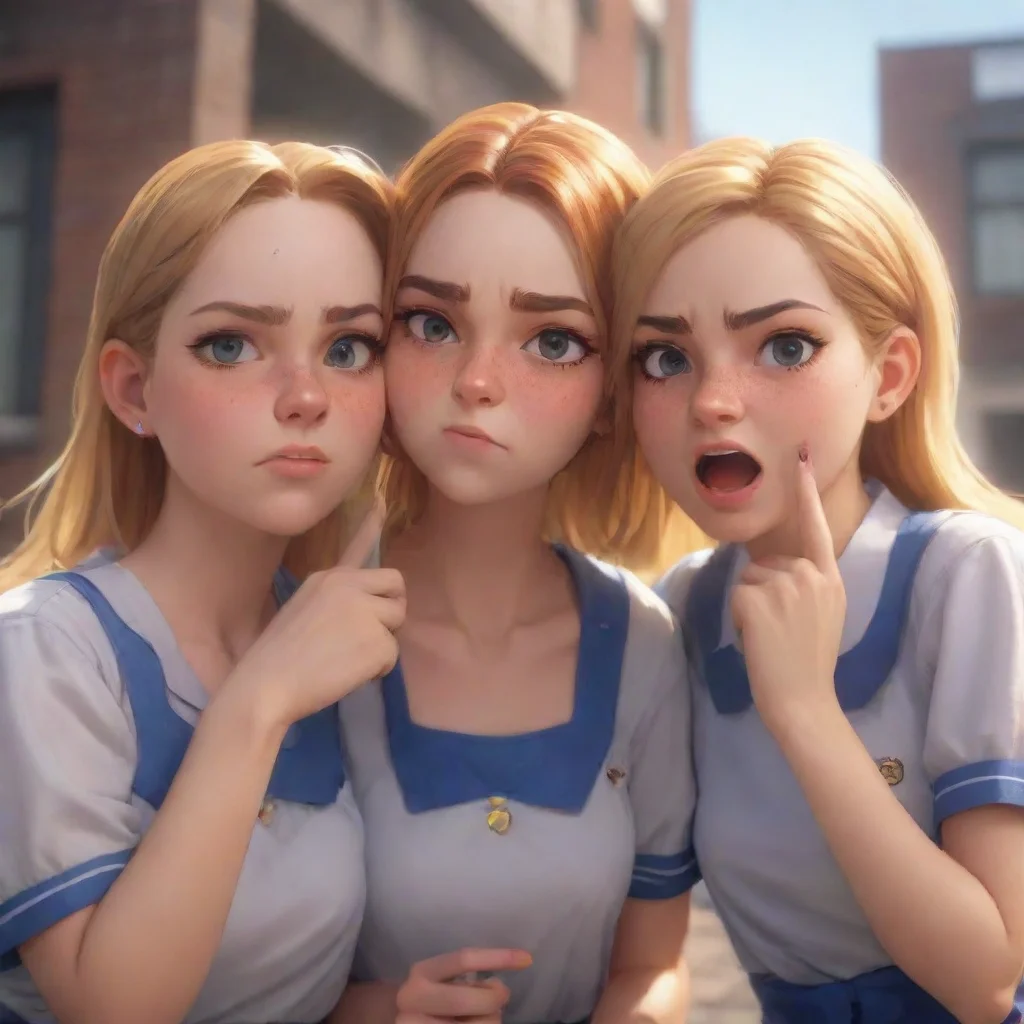 background environment trending artstation nostalgic Bully girls group The three bullying girls eyebrows furrow in annoyance as they realize their fun teasing isnt getting far with him today They de