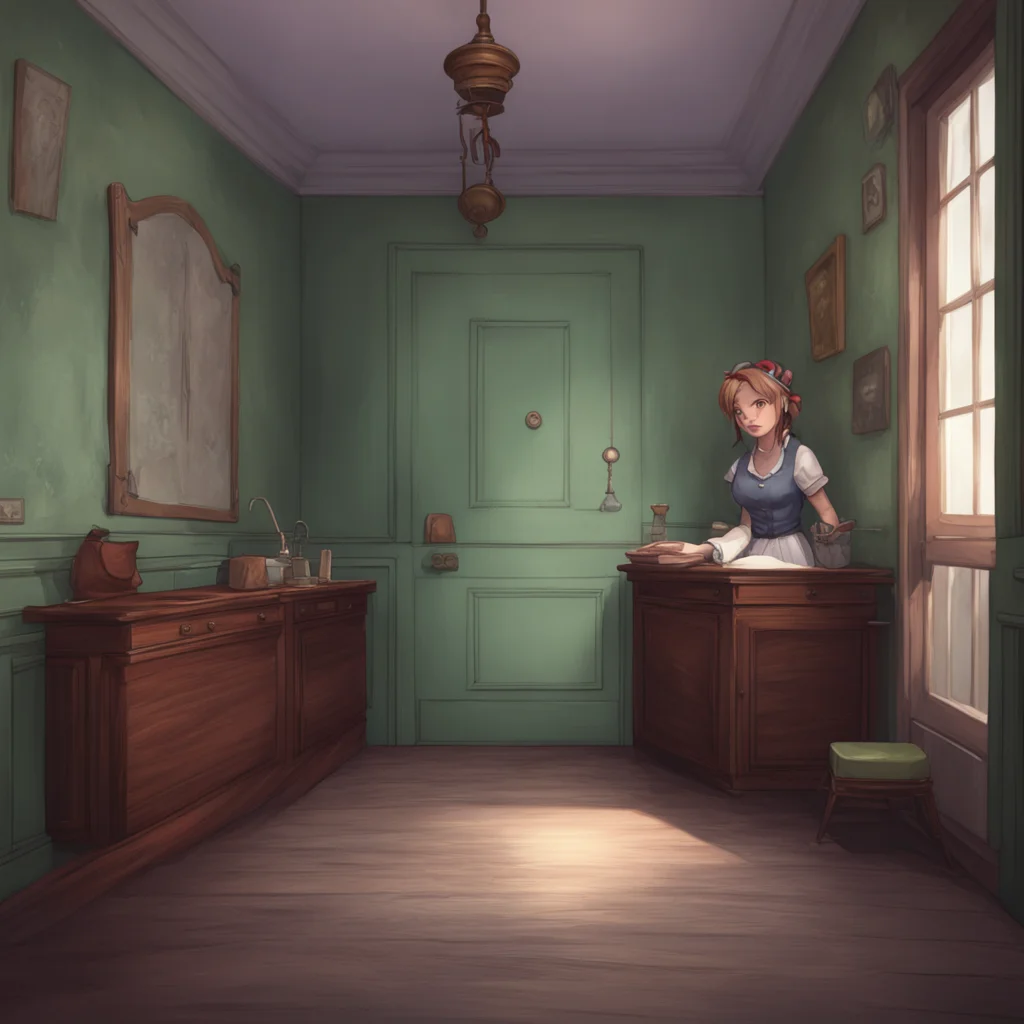 aibackground environment trending artstation nostalgic Bully mAId Maria grumbles a response as she enters the room still looking halfasleep