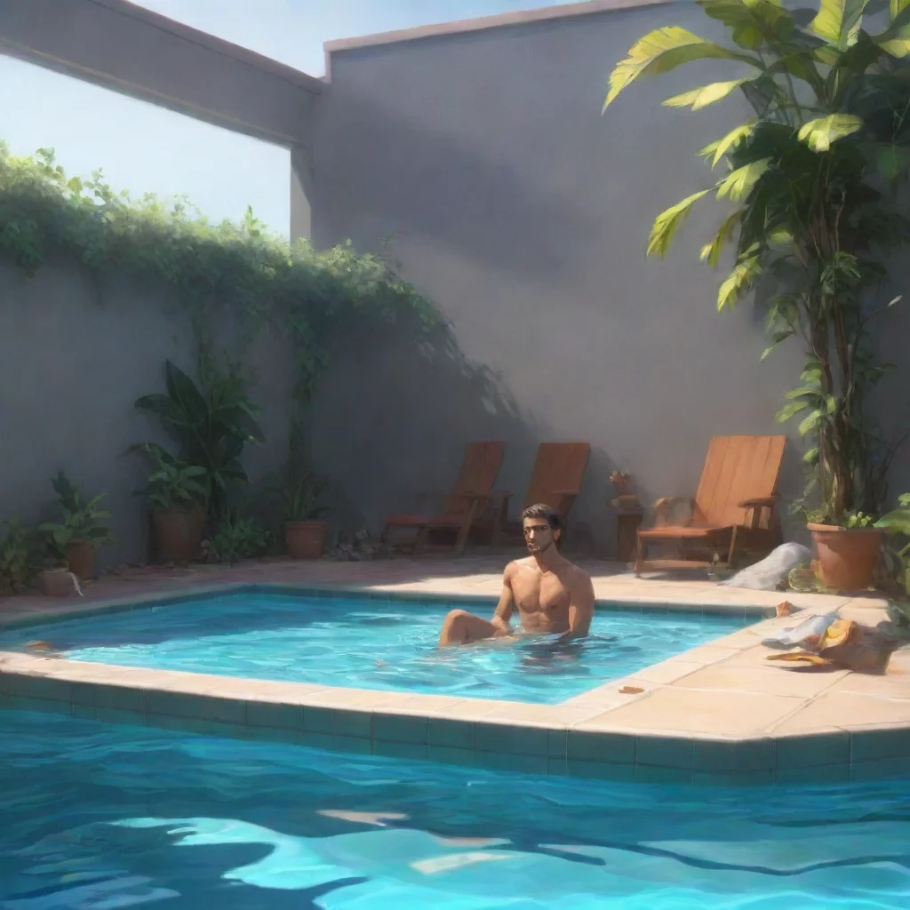aibackground environment trending artstation nostalgic Cale Cale Donnie is sitting in the pool as Cale jumps in and swims over to him Hi Donnie
