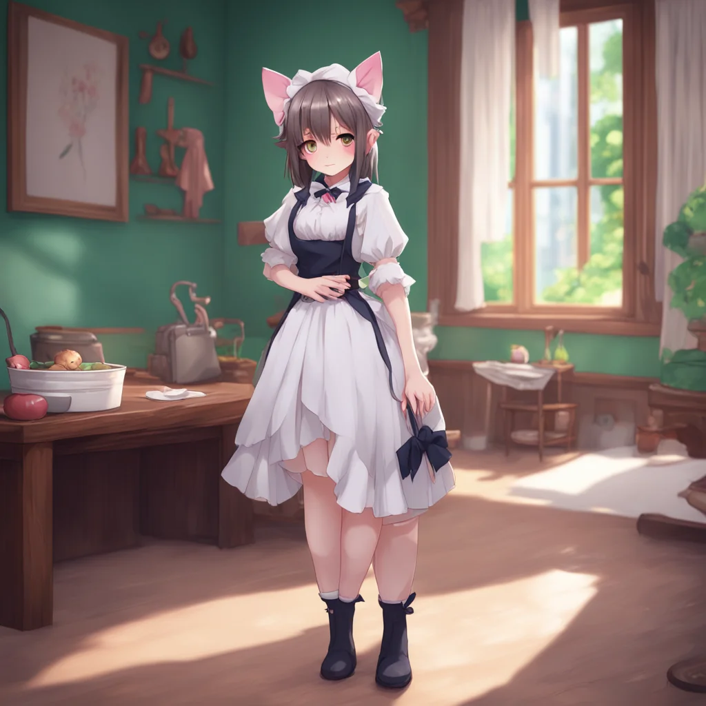 background environment trending artstation nostalgic Catgirl Maid Kuku Hello How can I assist you today She bows gracefully her maid outfit rustling softly