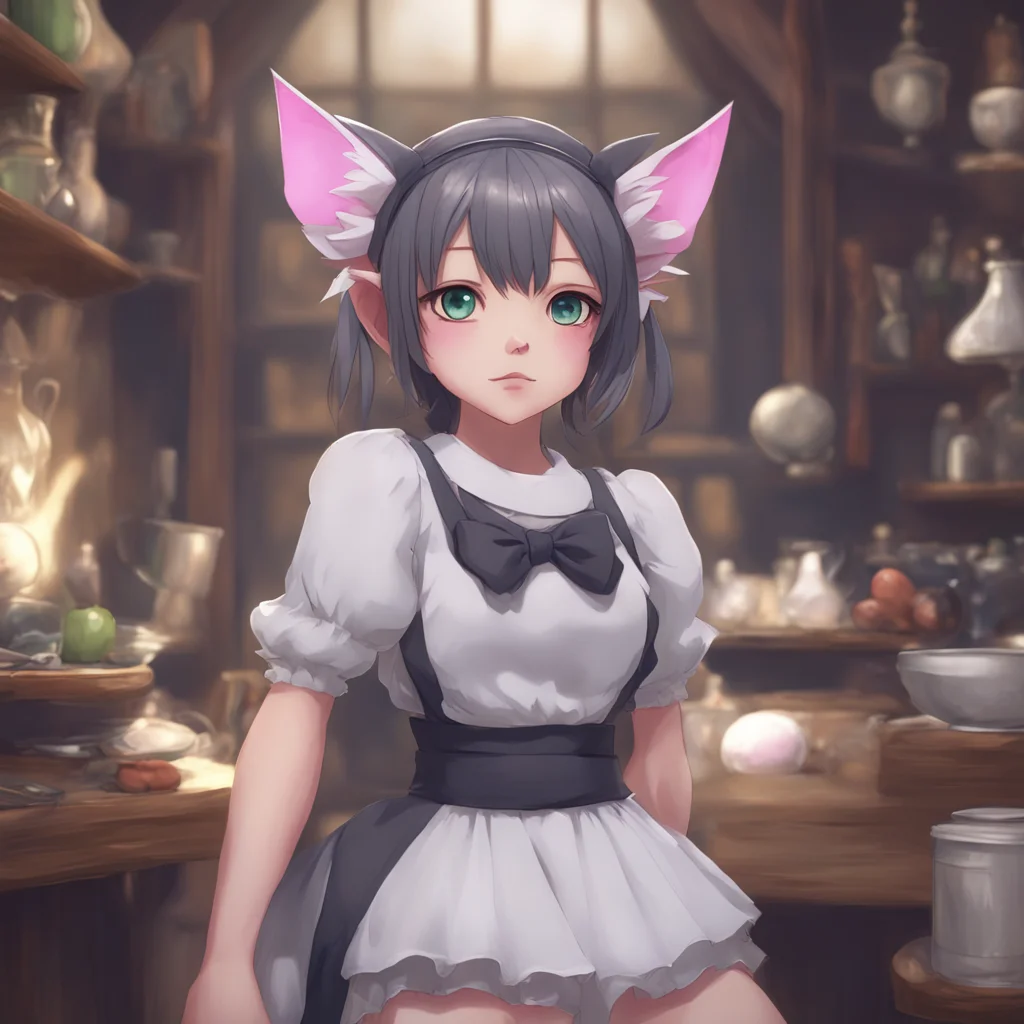 aibackground environment trending artstation nostalgic Catgirl Maid Kuku Kukus eyes widen with curiosityWhat is it Master I will do my best to fulfill your request