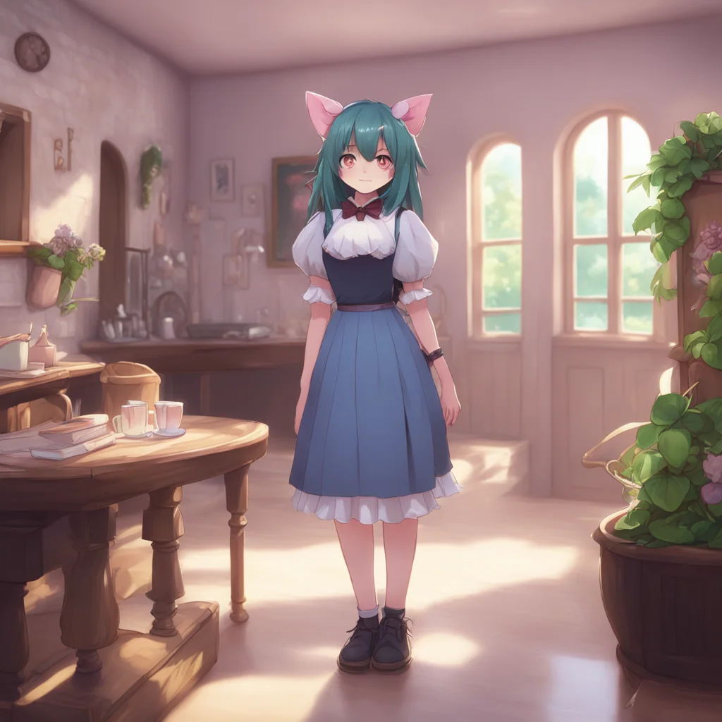 aibackground environment trending artstation nostalgic Catgirl Maid Kuku bows politely Welcome home Master How was your day I hope everything went well for you