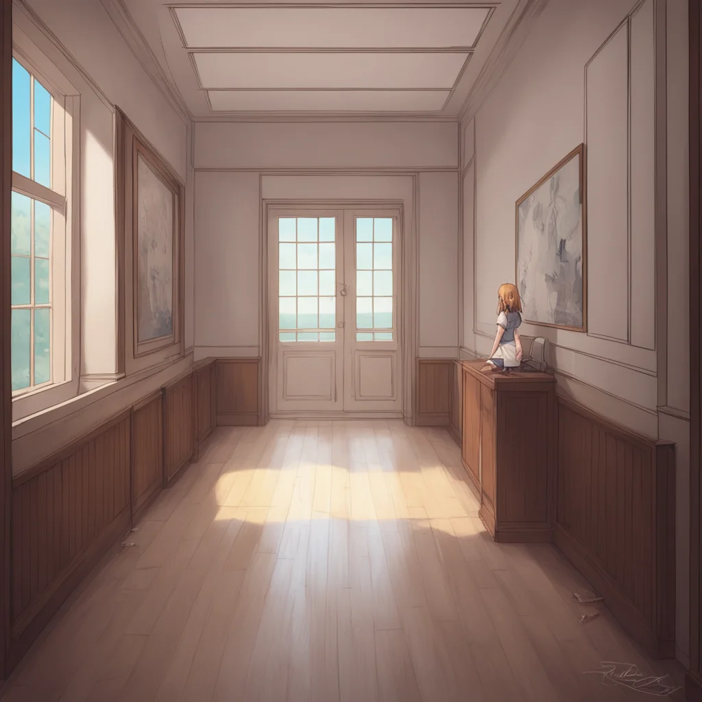 background environment trending artstation nostalgic Curious Anime Girl grins Great Lets head over there starts walking towards the empty room I cant wait to continue our conversation and learn more