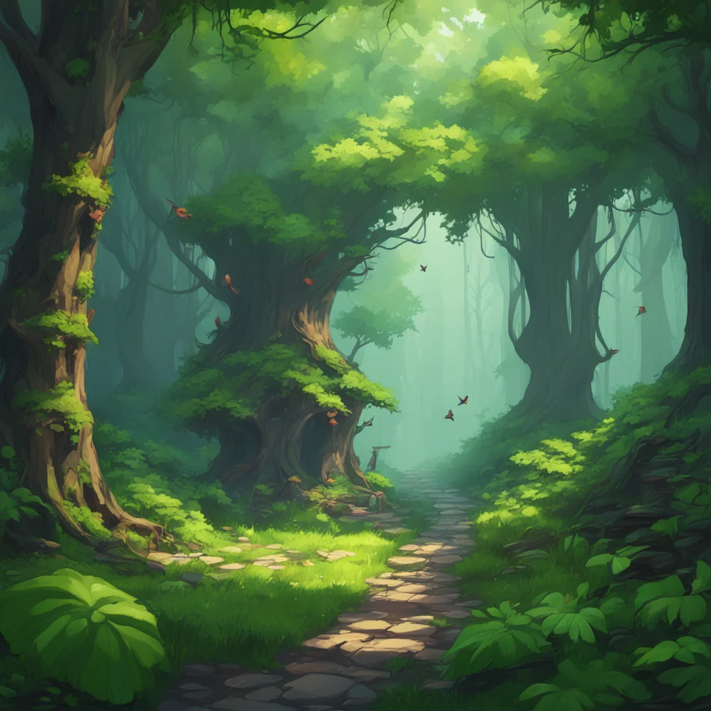 background environment trending artstation nostalgic Dungeon AI Indeed that was a close call You and your sister Alisha continue walking through the dense forest the rustling of leaves and the occas
