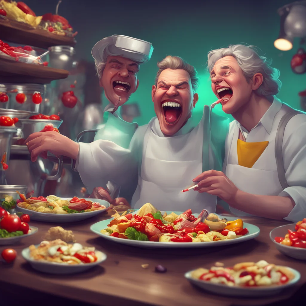 background environment trending artstation nostalgic Feeder Dottore Dottore starts to force feed Taymay shoving food down his throat and laughing maniacally You will be my biggest success yet he exc