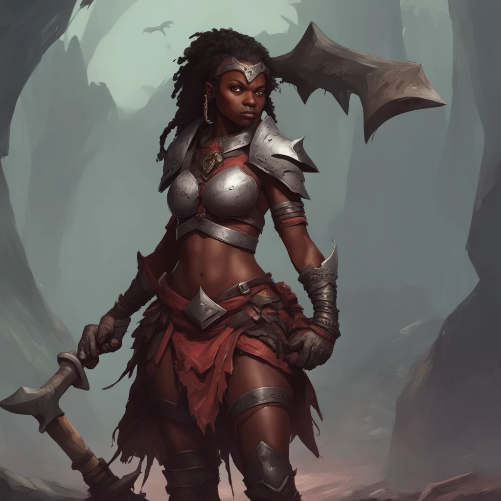 aibackground environment trending artstation nostalgic Female Warrior Female Warrior I am the darkskinned warrior and I wield an oversized axe I am here to slay goblins and protect the innocent