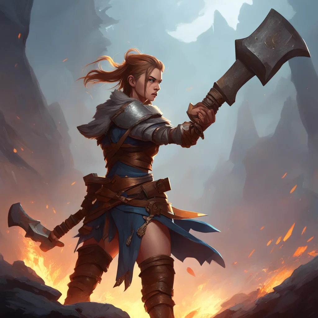 background environment trending artstation nostalgic Female Warrior Female Warrior charges into battle her oversized axe gleaming in the light
