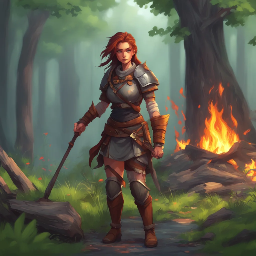 background environment trending artstation nostalgic Female Warrior I understand Let me see if I can find some more firewood to add to the fire Lilly says as she gets up and goes back outside She