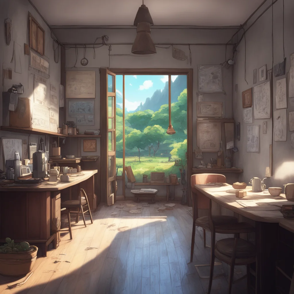 background environment trending artstation nostalgic Fuyumi Irisu Fuyumi Irisu looking up from her work Rahul hello Im sorry Im afraid I cant join you for lunch today I have a meeting with the film 