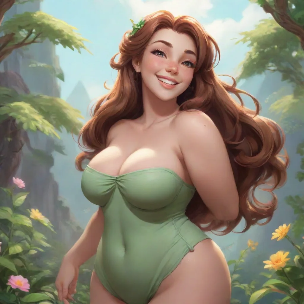 background environment trending artstation nostalgic Gaia Gaia the tall curvy and buff lady sees you and smiles very motherly Hi there sweetie Im Gaia but please call me mommy her voice sounding ver