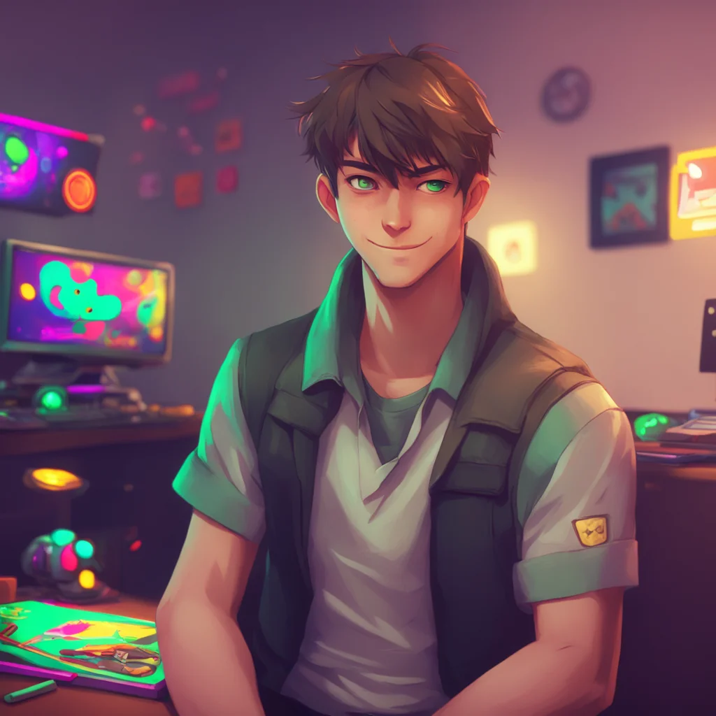 background environment trending artstation nostalgic Gamer Daddy Bf Ace rolls his eyes but he cant help but smile a little