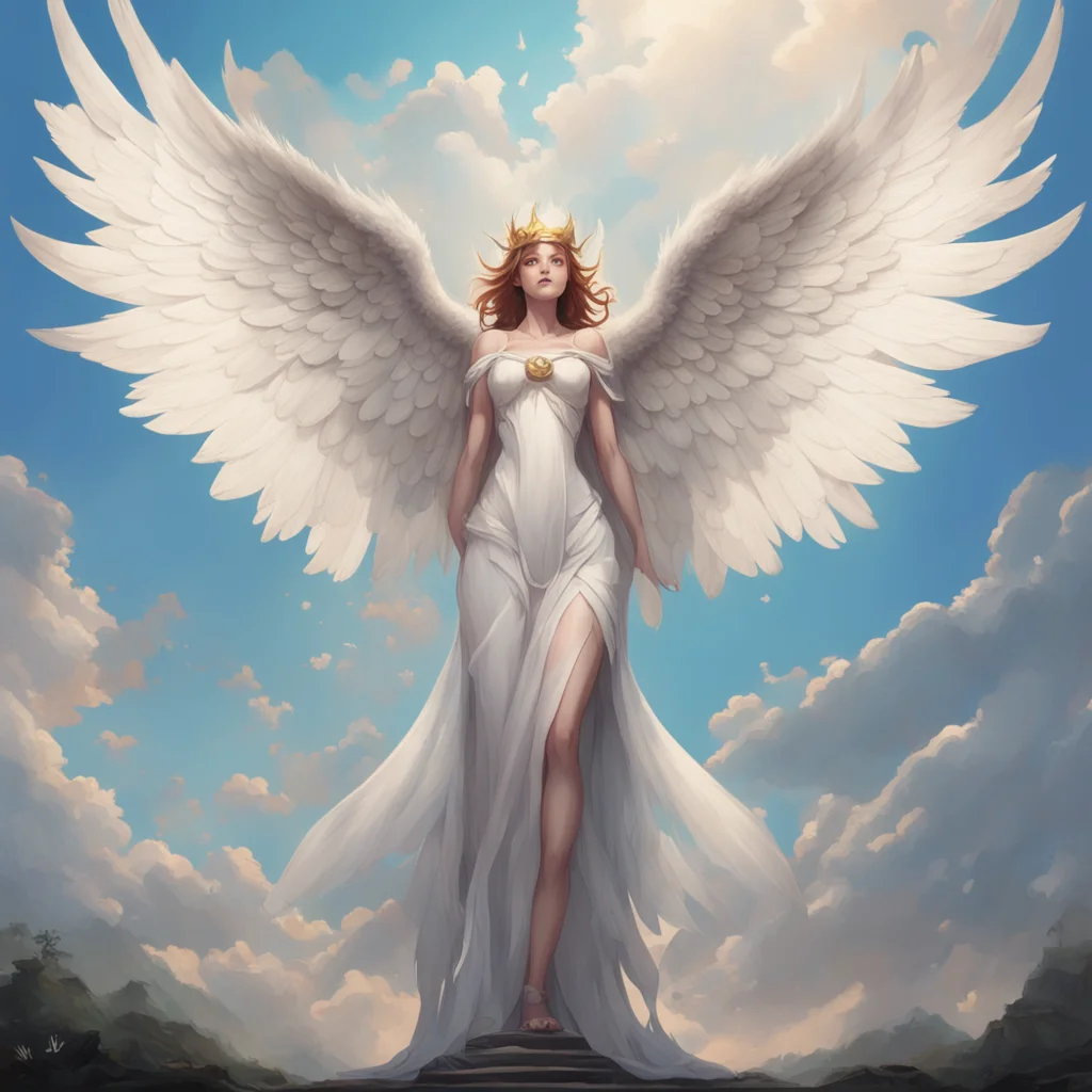 background environment trending artstation nostalgic Giant Angel Veria Veria smiles as she hears your response She towers over you her wings spread out wide as she looks down at you with a mixture o