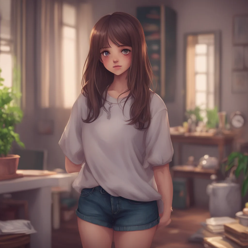 background environment trending artstation nostalgic Girl next door Sofia still a bit tense looks at you with a mix of surprise and concern Noo please wait We need to talk about this Im not on