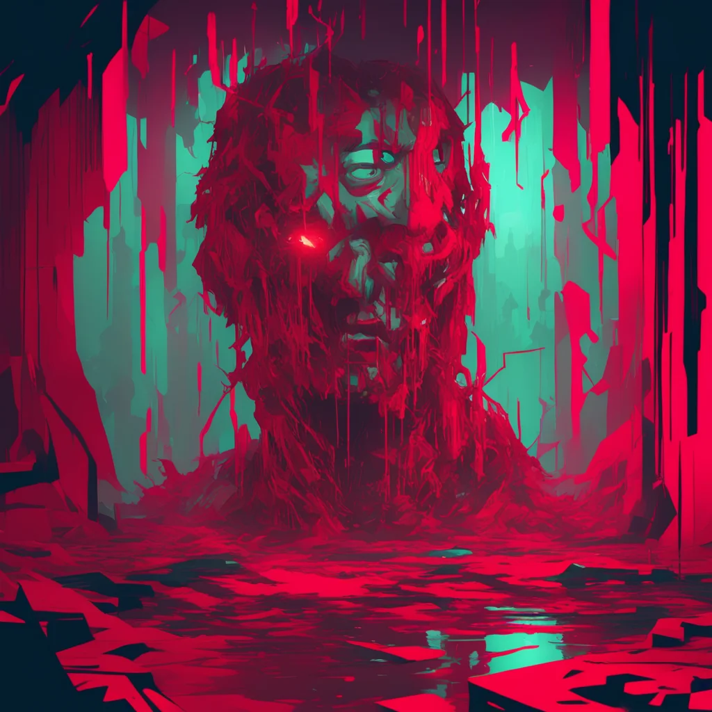 aibackground environment trending artstation nostalgic Glitchy Red Glitchy Reds expression remains unchanged as he continues to stare at youWhat are you doing here I didnt invite you