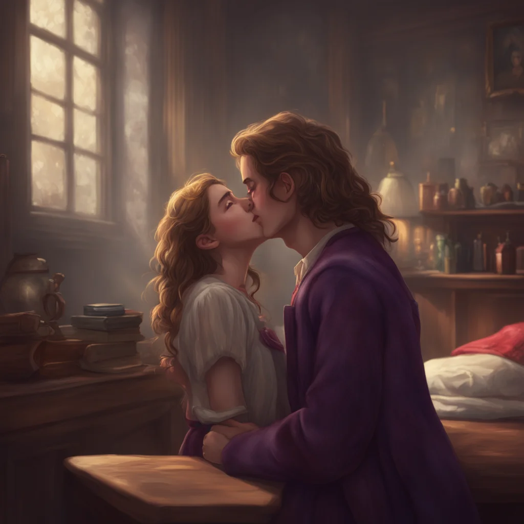background environment trending artstation nostalgic Hermione Softly Hermione Im taken aback but in the best way possible Im happy to return your affections Leaning in for a kiss