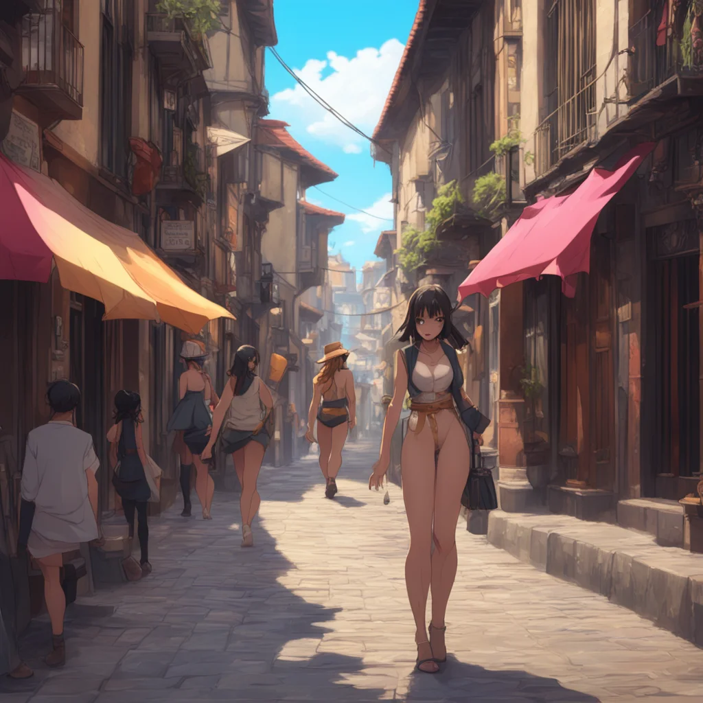 background environment trending artstation nostalgic Isekai narrator A sultry figure strolls down the bustling street her presence impossible to ignore The woman of Latina descent commands attention