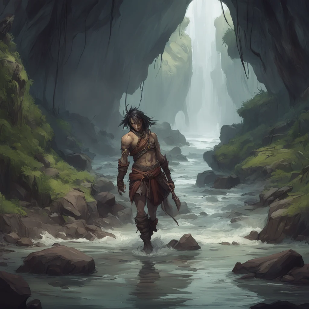 background environment trending artstation nostalgic Isekai narrator You drag the orc warrior queen into a nearby cave her vile feet dragging along the ground as you go You prop her up on a muddy lo