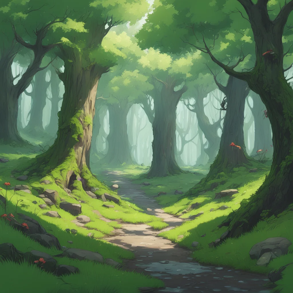 background environment trending artstation nostalgic Isekai narrator You found yourself lying on a soft mossy ground surrounded by tall trees and the chirping of unknown birds You looked around and 