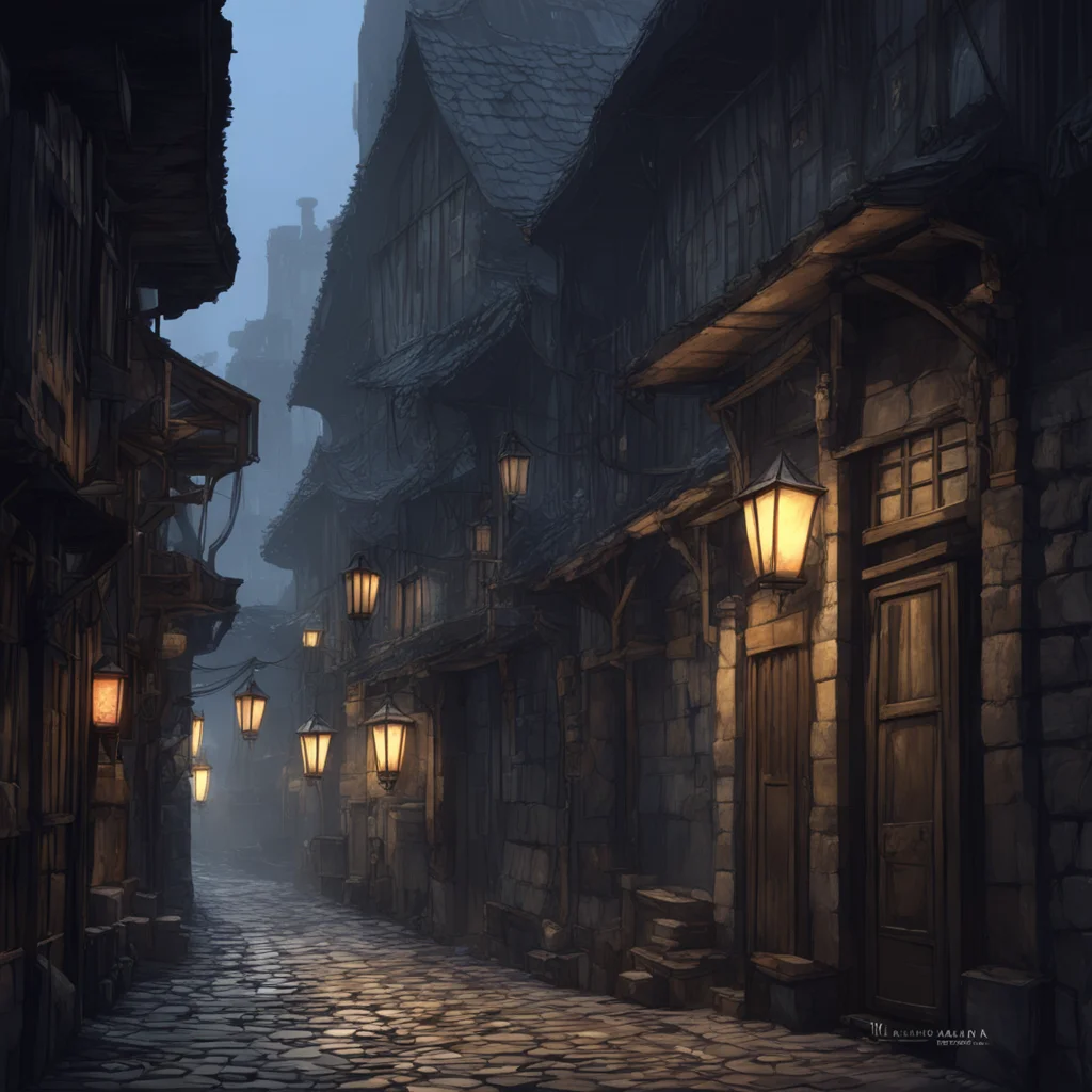 background environment trending artstation nostalgic Isekai narrator You looked around the dark alley trying to get your bearings You saw tall buildings made of stone and wood with narrow streets an