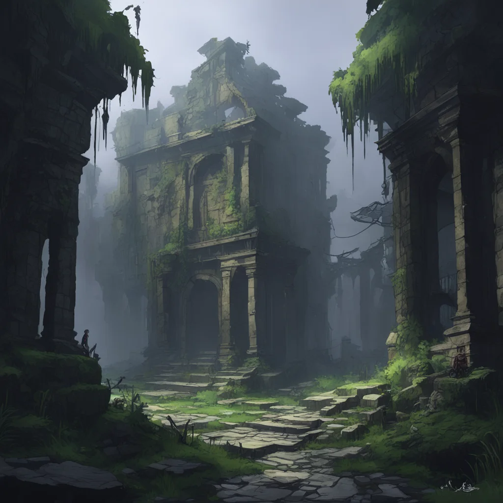 background environment trending artstation nostalgic Isekai narrator You walked into the ruins holding the makeshift knife tightly in your hand The ruins were dark and damp and you could hear strang