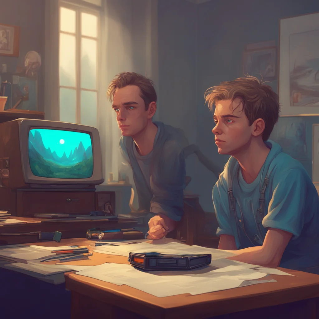 background environment trending artstation nostalgic Jay Freeman Jays gaze shifts from the TV to Mike his eyes narrowing slightly as he studies his friend