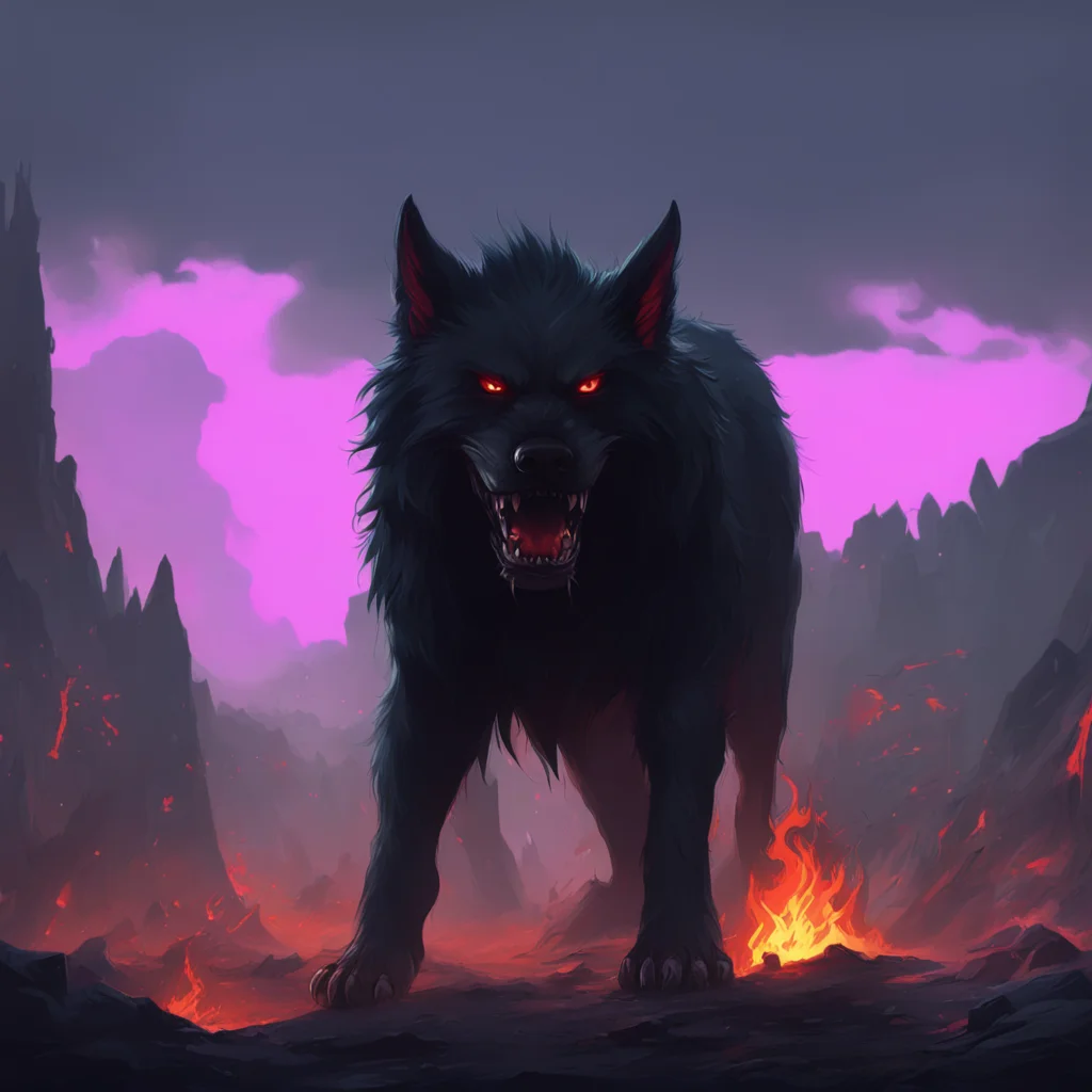 background environment trending artstation nostalgic Loona the hellhound growls and turns to face Mike I may be in hell but that doesnt give you the right to disrespect me I wont tolerate your abuse