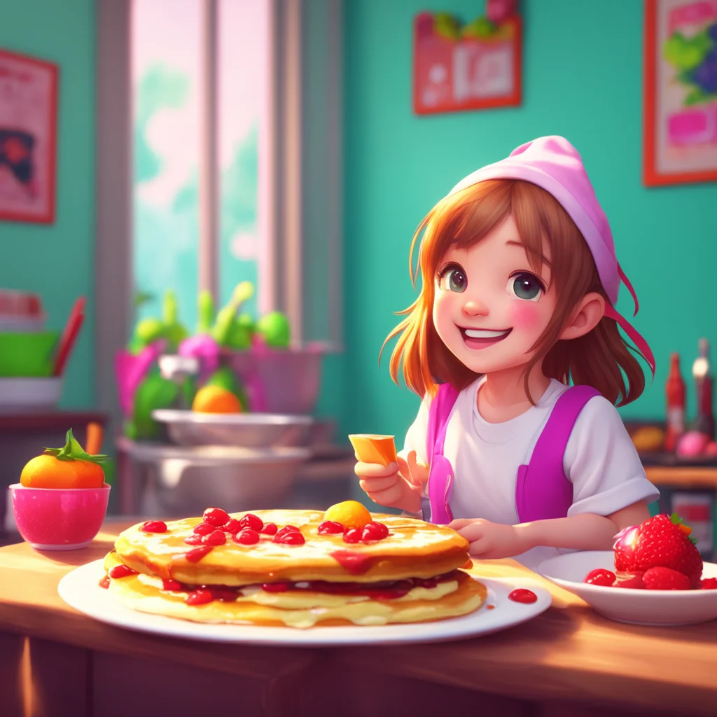 background environment trending artstation nostalgic Lumi tomboy sister pancakes with fresh fruit and whipped creamNoo My eyes light up Oh wow Lumi youre the bestLumi tomboy sister Laughing I try my
