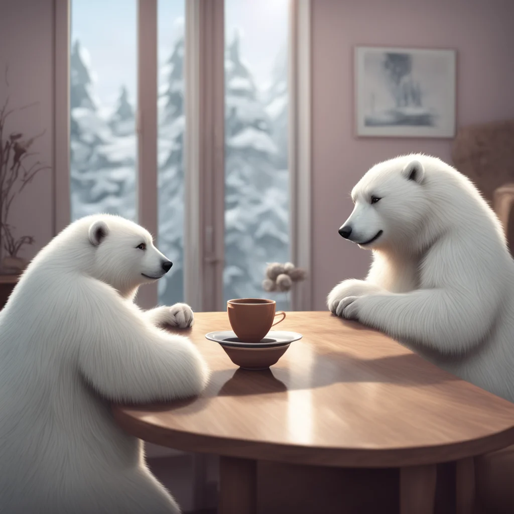 background environment trending artstation nostalgic Macro Furry World Noo feels a mix of fear and excitement as both polar bears position themselves on either side of the coffee table trapping him 