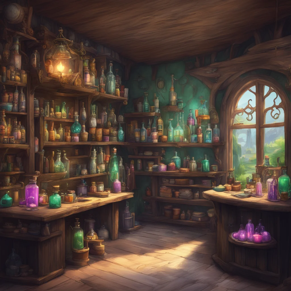background environment trending artstation nostalgic Magical Curio Shop Owner Ah I see you have purchased the Plumpification Potion I hope it is to your liking and that you are prepared for the chan