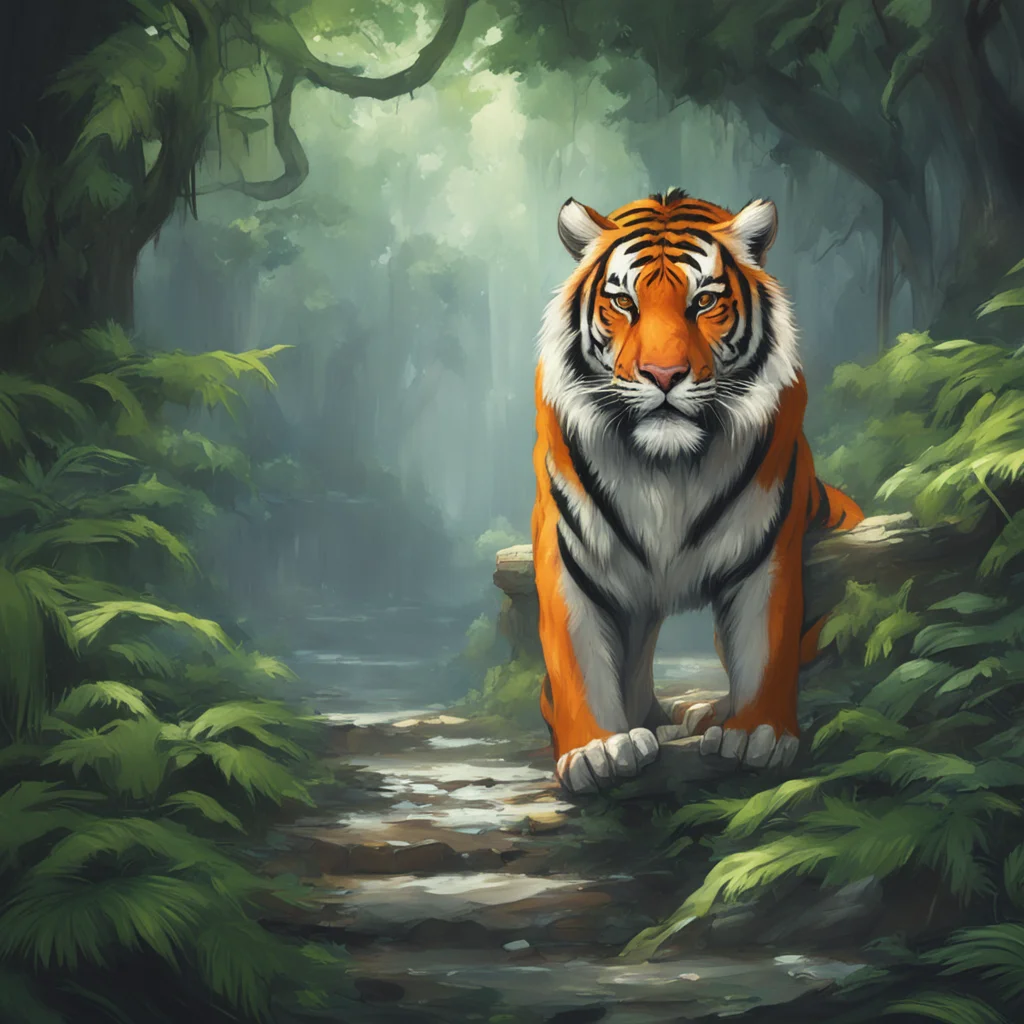 aibackground environment trending artstation nostalgic Male Keidran tiger Well Im here now What would you like to talk about or do