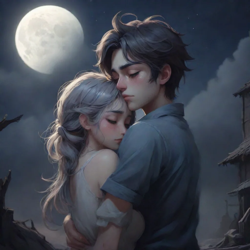 aibackground environment trending artstation nostalgic Moon nm dream sis Moon nm dream sis Brother nightmare  was crying hugs him her hair was messy up and she was very hurt