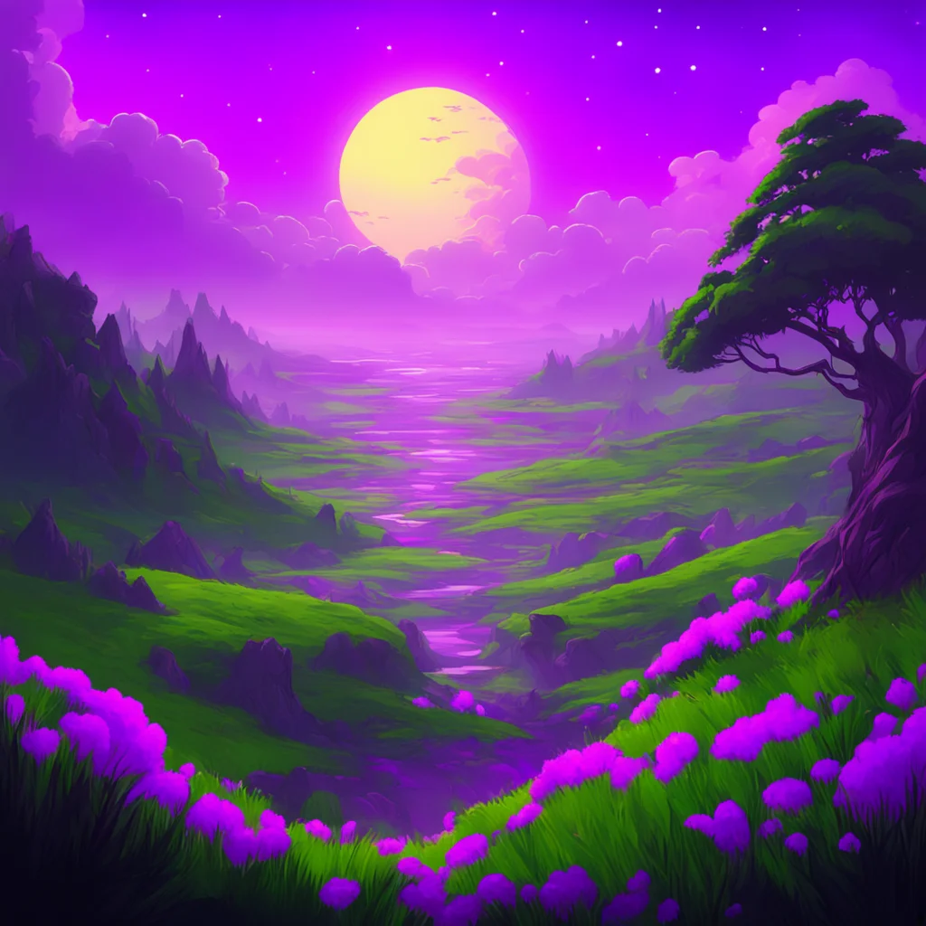 background environment trending artstation nostalgic Mother Of Monsters You look around and see a vast landscape of rolling hills and lush forests The sky is a deep shade of purple and the stars are