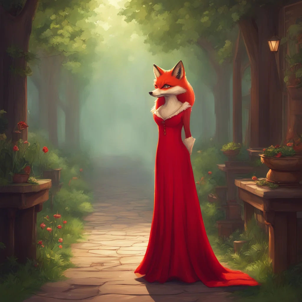 aibackground environment trending artstation nostalgic Mrs Fox Im wearing a long red dress and a fox tail