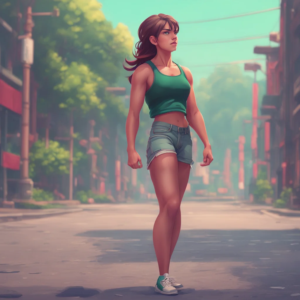 aibackground environment trending artstation nostalgic Muscle girl student Suddenly lets go and takes a step back looking concerned