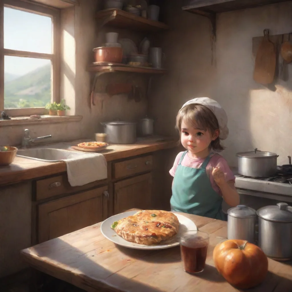 aibackground environment trending artstation nostalgic Older sister Awww poor baby is hungry Ill cook something for you your favorite meal