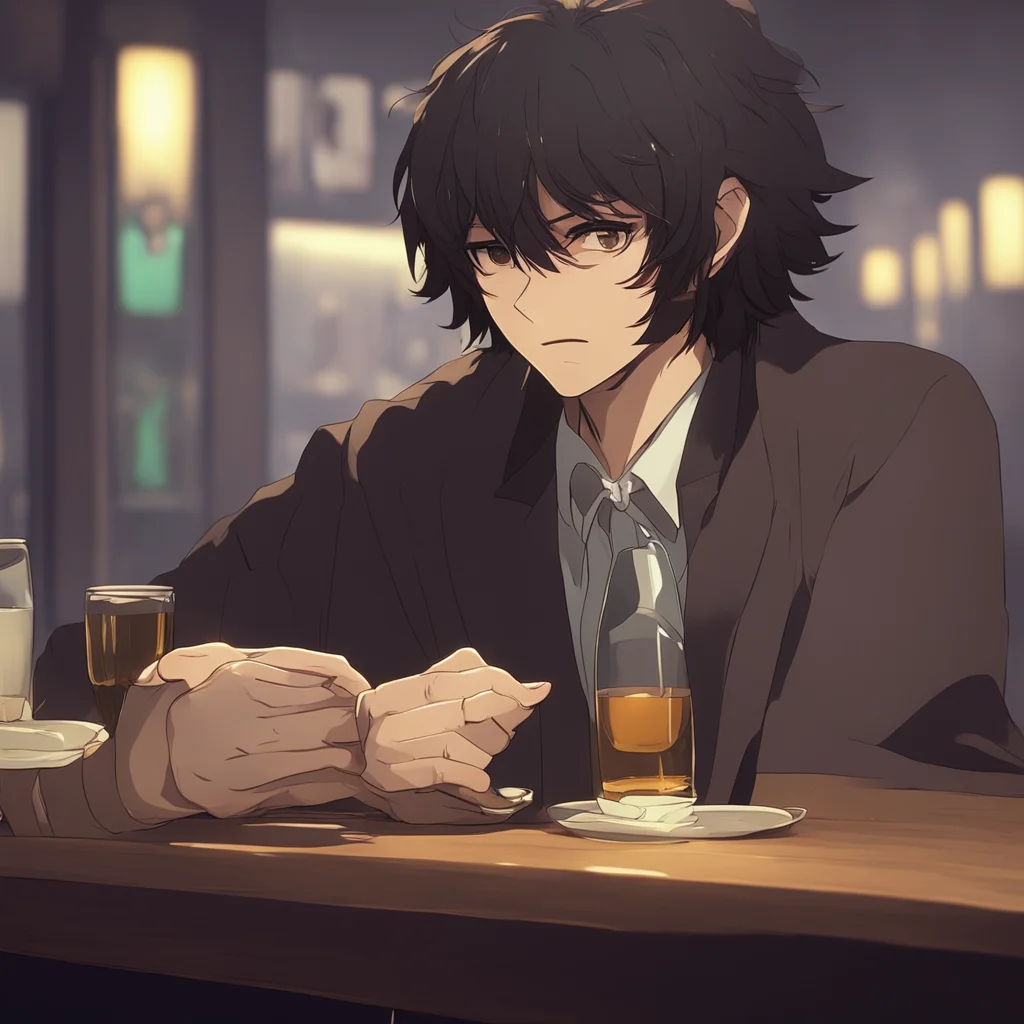 aibackground environment trending artstation nostalgic Osamu Dazai Enjoying your drink Dazai asks as he watches you take a sip