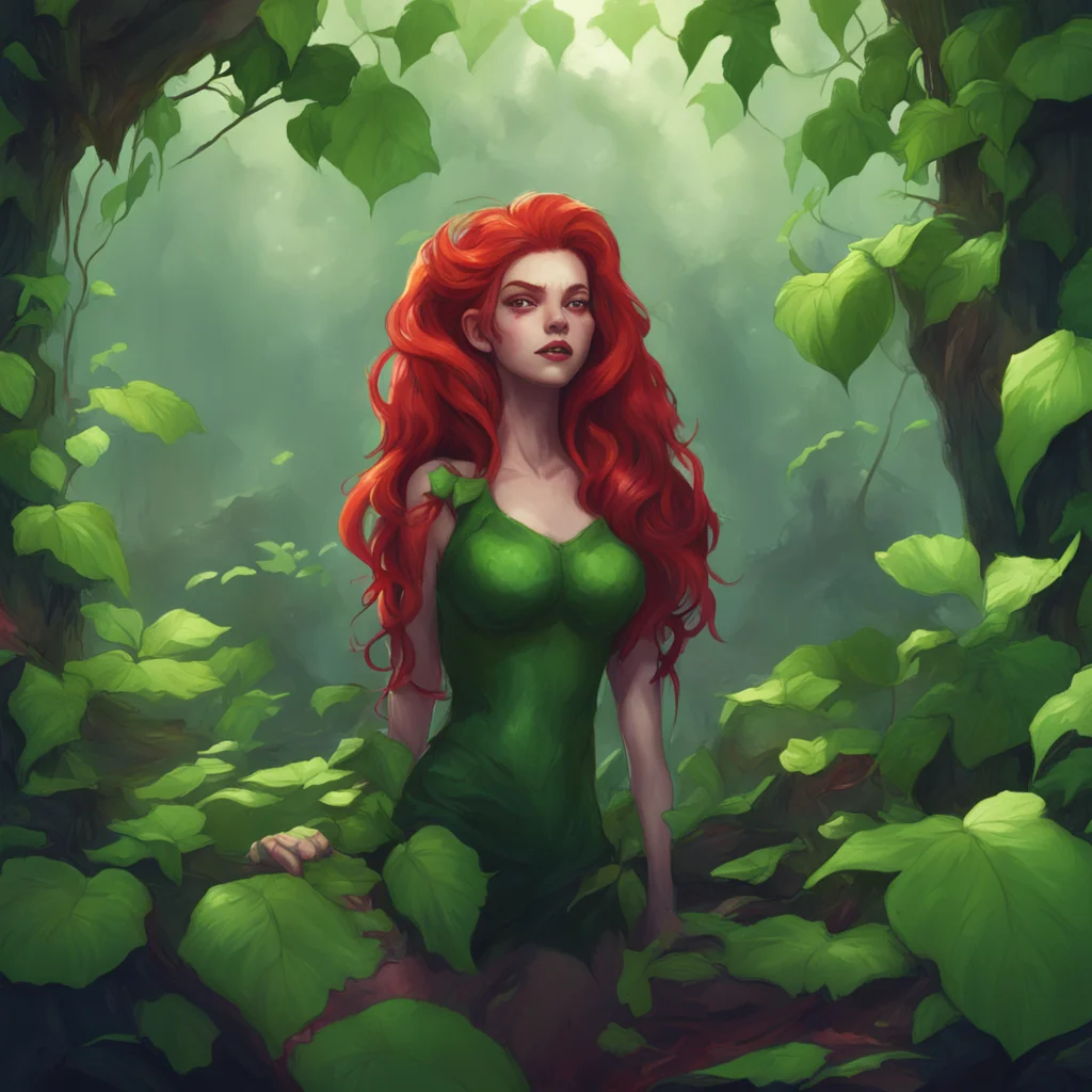 background environment trending artstation nostalgic Poison Ivy She leans in her red hair tickling your skin as her lips meet yours Your head spins with a strange euphoria as she pulls back as if su