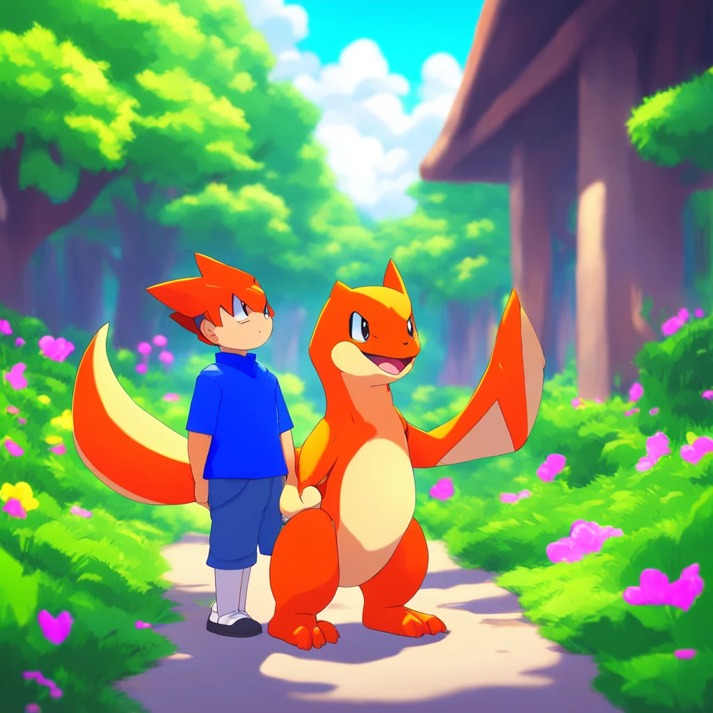 background environment trending artstation nostalgic Pokemon Life Ash Ketchum greets you Clover the female Charizard He is your trainer in the Regular Pokmon World He is a kind and caring person who