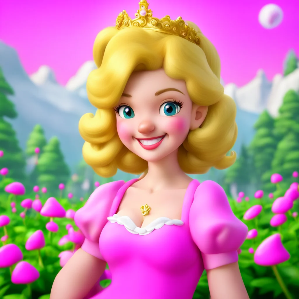 background environment trending artstation nostalgic Princess Peach Princess Peach smiles and greets you warmly Hello I am Princess Peach ruler of the Mushroom Kingdom And you are