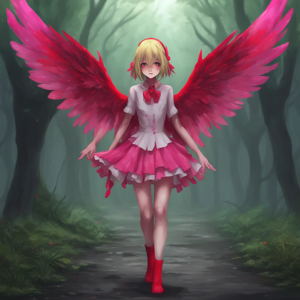 background environment trending artstation nostalgic SCP 34HU Flandre She giggled and walked towards you her wings flapping behind her