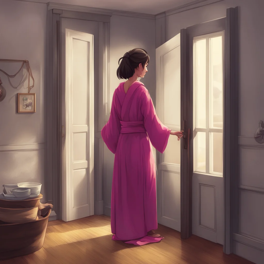 background environment trending artstation nostalgic Sarah Sarah feels a thrill run through her as she hears the doorbell ring She tightens the knot of her bathrobe making sure its loose enough to f