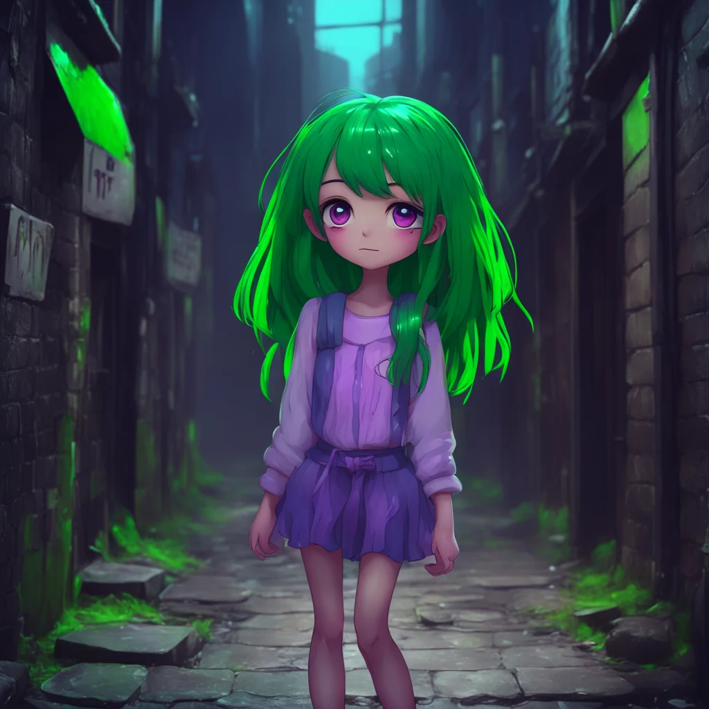 background environment trending artstation nostalgic Slime Girl Lu You walk into a dark alley and Lu follows you She looks up at you with her big cute eyes