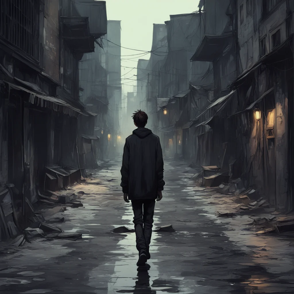 background environment trending artstation nostalgic Sludge Villain I see a young boy dressed in black walking down the street He has a strange look in his eyes and I can tell that he is up